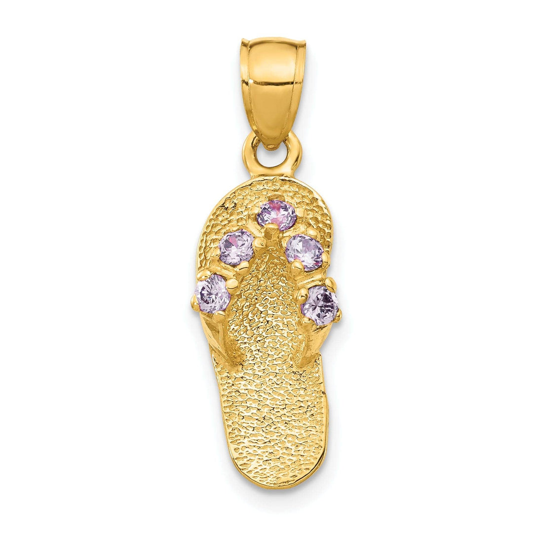 Lovely Rita's Pendants & Charms 14k Yellow Gold Solid Texture Polish Finish 3-Dimensional February Cubic Zirconia Birthstone Flip Flop Sandle Charm Pendant