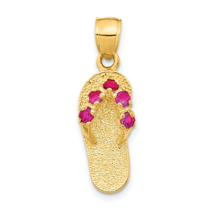 Lovely Rita's Pendants & Charms 14k Yellow Gold Solid Texture Polish Finish 3-Dimensional January Cubic Zirconia Birthstone Flip Flop Sandle Charm Pendant