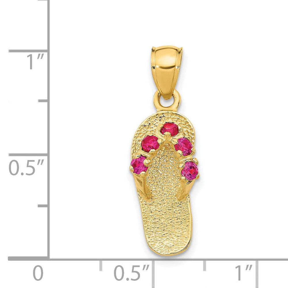 Lovely Rita's Pendants & Charms 14k Yellow Gold Solid Texture Polish Finish 3-Dimensional July Cubic Zirconia Birthstone Flip Flop Sandle Charm Pendant