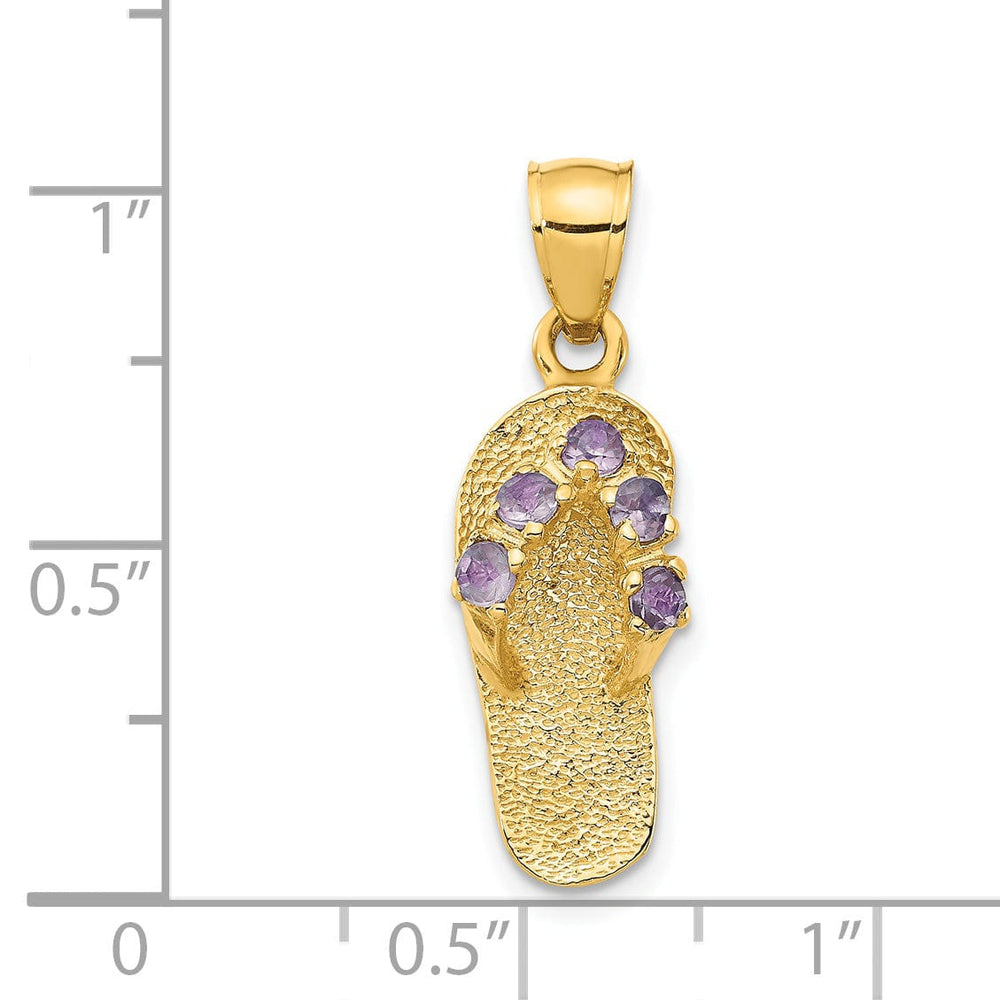 Lovely Rita's Pendants & Charms 14k Yellow Gold Solid Texture Polish Finish 3-Dimensional June Cubic Zirconia Birthstone Flip Flop Sandle Charm Pendant