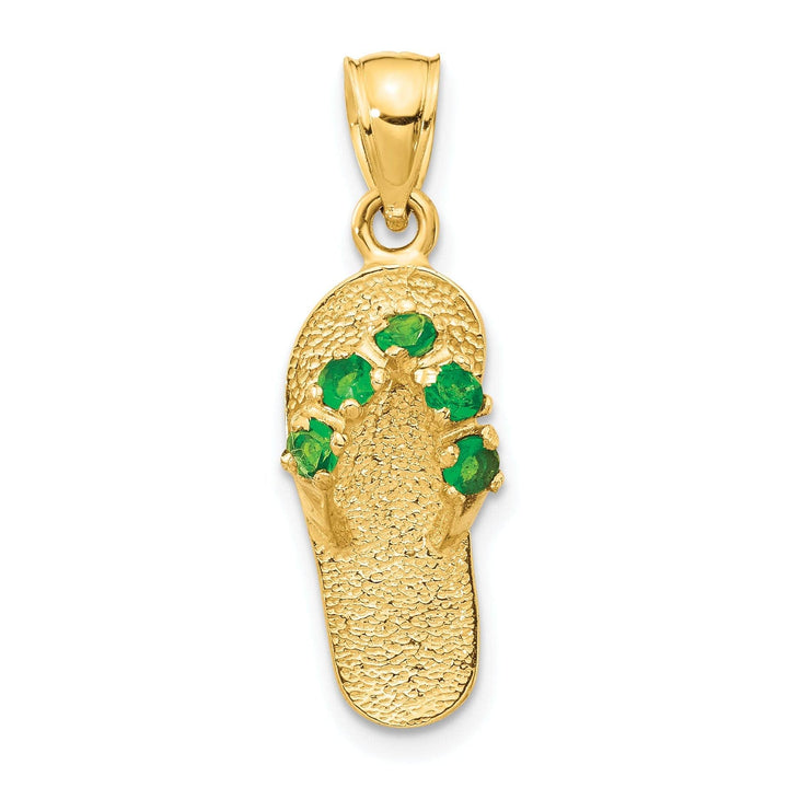 Lovely Rita's Pendants & Charms 14k Yellow Gold Solid Texture Polish Finish 3-Dimensional May Cubic Zirconia Birthstone Flip Flop Sandle Charm Pendant