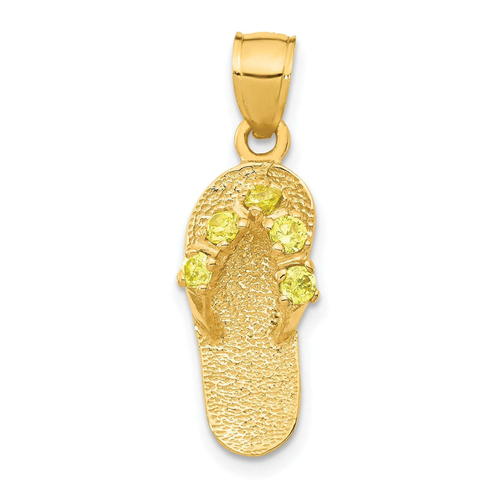Lovely Rita's Pendants & Charms 14k Yellow Gold Solid Texture Polish Finish 3-Dimensional November Cubic Zirconia Birthstone Flip Flop Sandle Charm Pendant