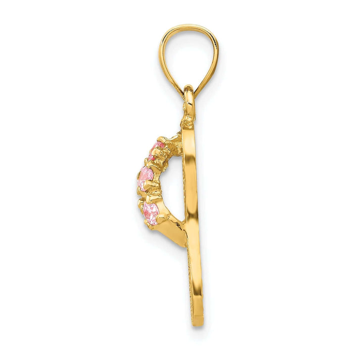 Lovely Rita's Pendants & Charms 14k Yellow Gold Solid Texture Polish Finish 3-Dimensional October Cubic Zirconia Birthstone Flip Flop Sandle Charm Pendant