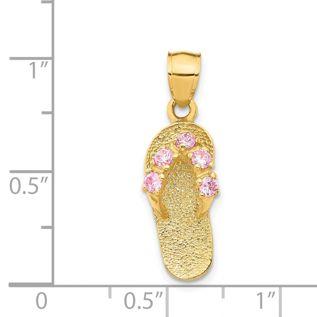 Lovely Rita's Pendants & Charms 14k Yellow Gold Solid Texture Polish Finish 3-Dimensional October Cubic Zirconia Birthstone Flip Flop Sandle Charm Pendant