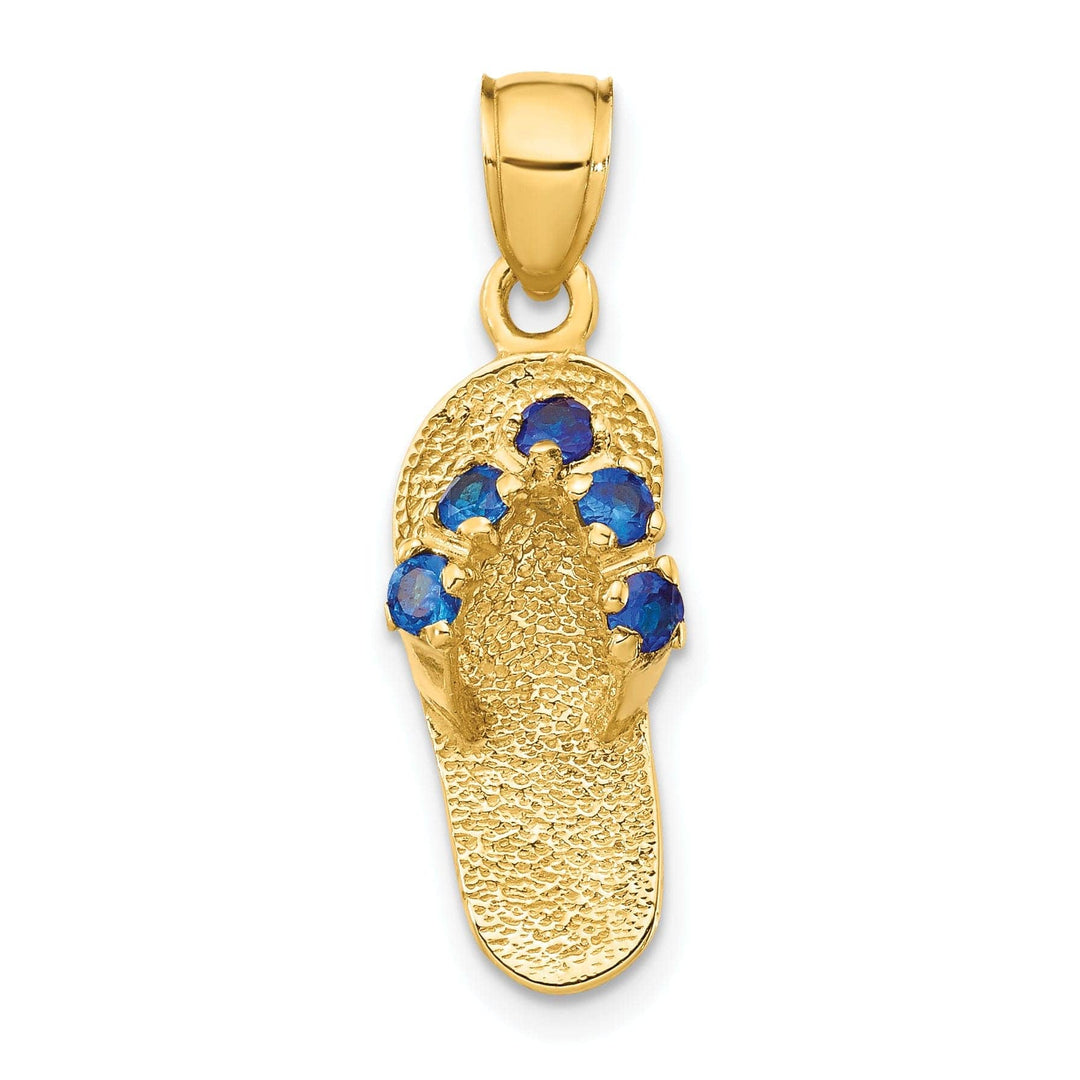 Lovely Rita's Pendants & Charms 14k Yellow Gold Solid Texture Polish Finish 3-Dimensional September Cubic Zirconia Birthstone Flip Flop Sandle Charm Pendant