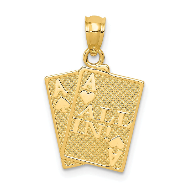 Lovely Rita's Pendants & Charms 14k Yellow Gold Solid Texture Polished Finish Ace of Hearts and Ace of Spades ALL IN! Cards Charm Pendant