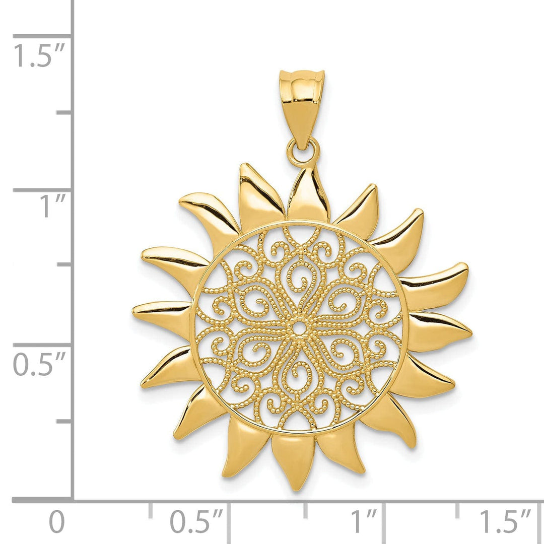 Lovely Rita's Pendants & Charms 14k Yellow Gold Solid Texture Polished Finish Filigree Design Sun Charm Pendant