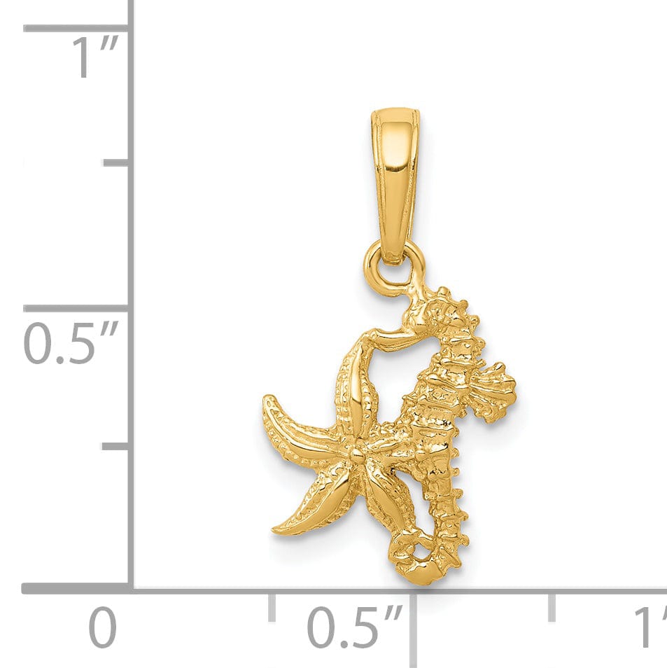 Lovely Rita's Pendants & Charms 14K Yellow Gold Solid Texture Polished Finish Men's Seahorse and Starfish Charm Pendant
