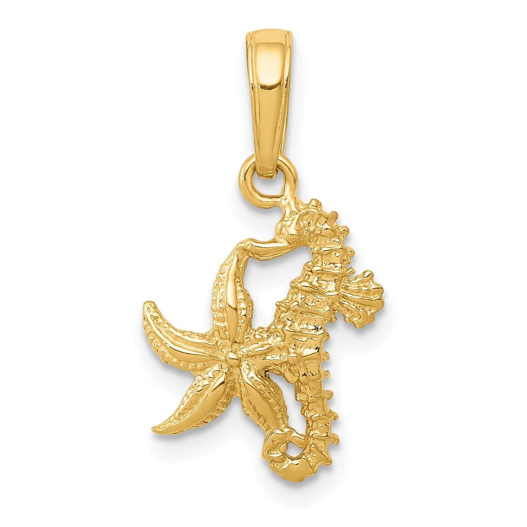 Lovely Rita's Pendants & Charms 14K Yellow Gold Solid Texture Polished Finish Men's Seahorse and Starfish Charm Pendant