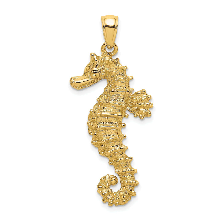 Lovely Rita's Pendants & Charms 14K Yellow Gold Solid Texture Polished Finish Opend Back Seahorse Charm Pendant