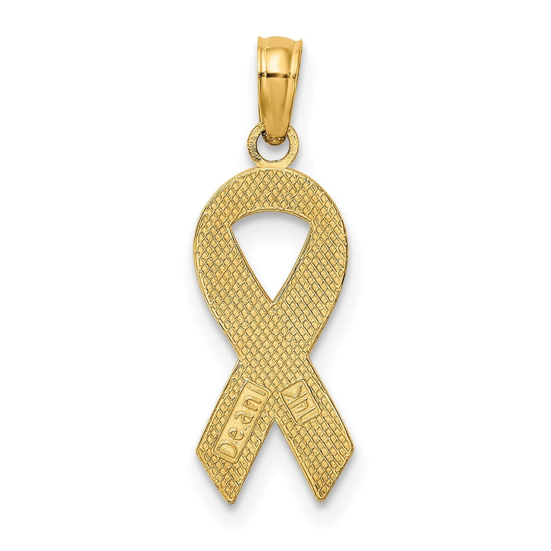 Lovely Rita's Pendants & Charms 14k Yellow Gold Solid Texture Polished Pink Enameled Finish Awareness Ribbon Charm Pendant