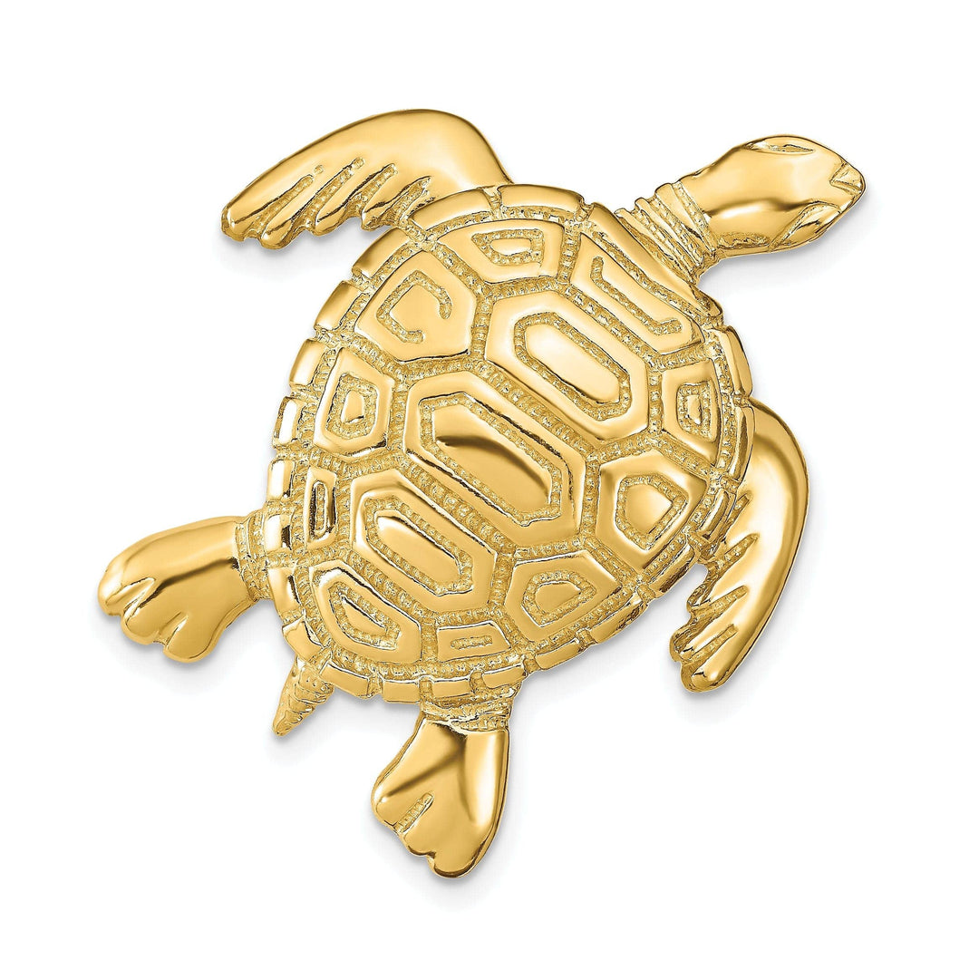 Lovely Rita's Pendants & Charms 14k Yellow Gold Solid Textured and Polished Finish Turtle Slide. Fits up to 8mm Omega or 10mm Fancy Omega.