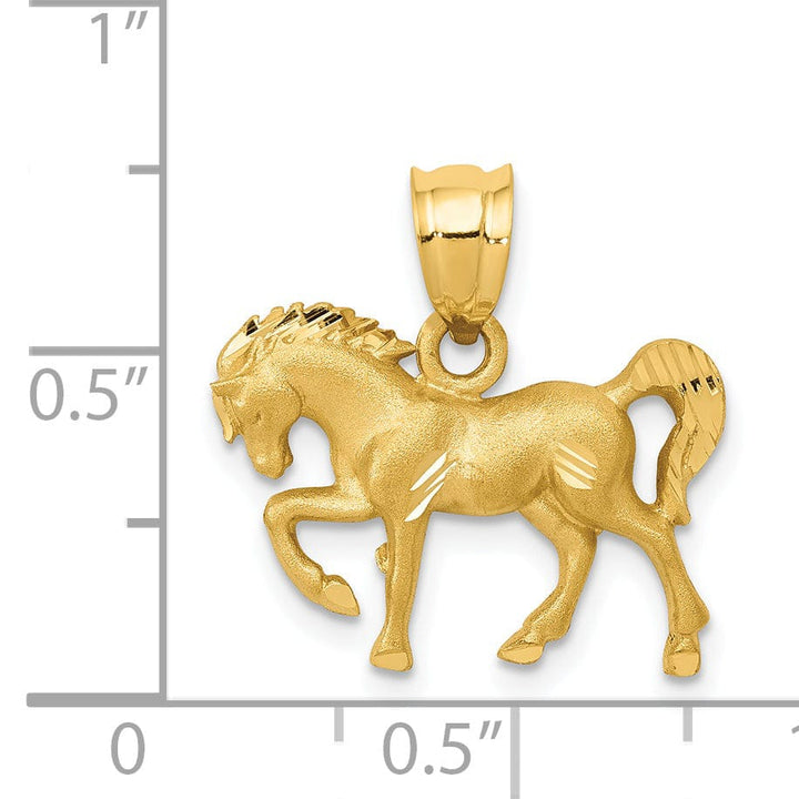 Lovely Rita's Pendants & Charms 14k Yellow Gold Solid Textured Back Diamond Cut and Brushed Finish Horse Design Charm Pendant