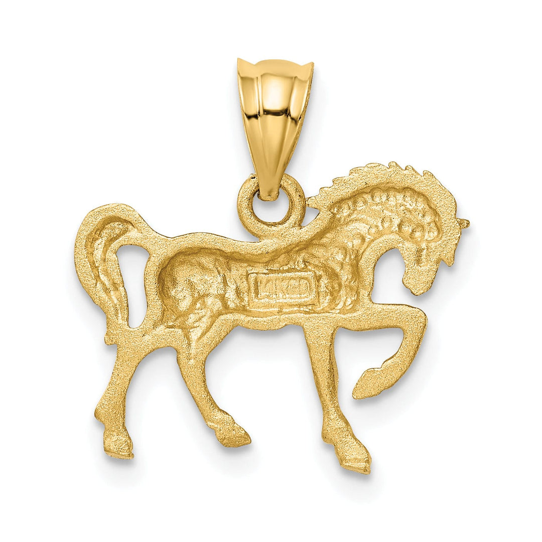Lovely Rita's Pendants & Charms 14k Yellow Gold Solid Textured Back Diamond Cut and Brushed Finish Horse Design Charm Pendant