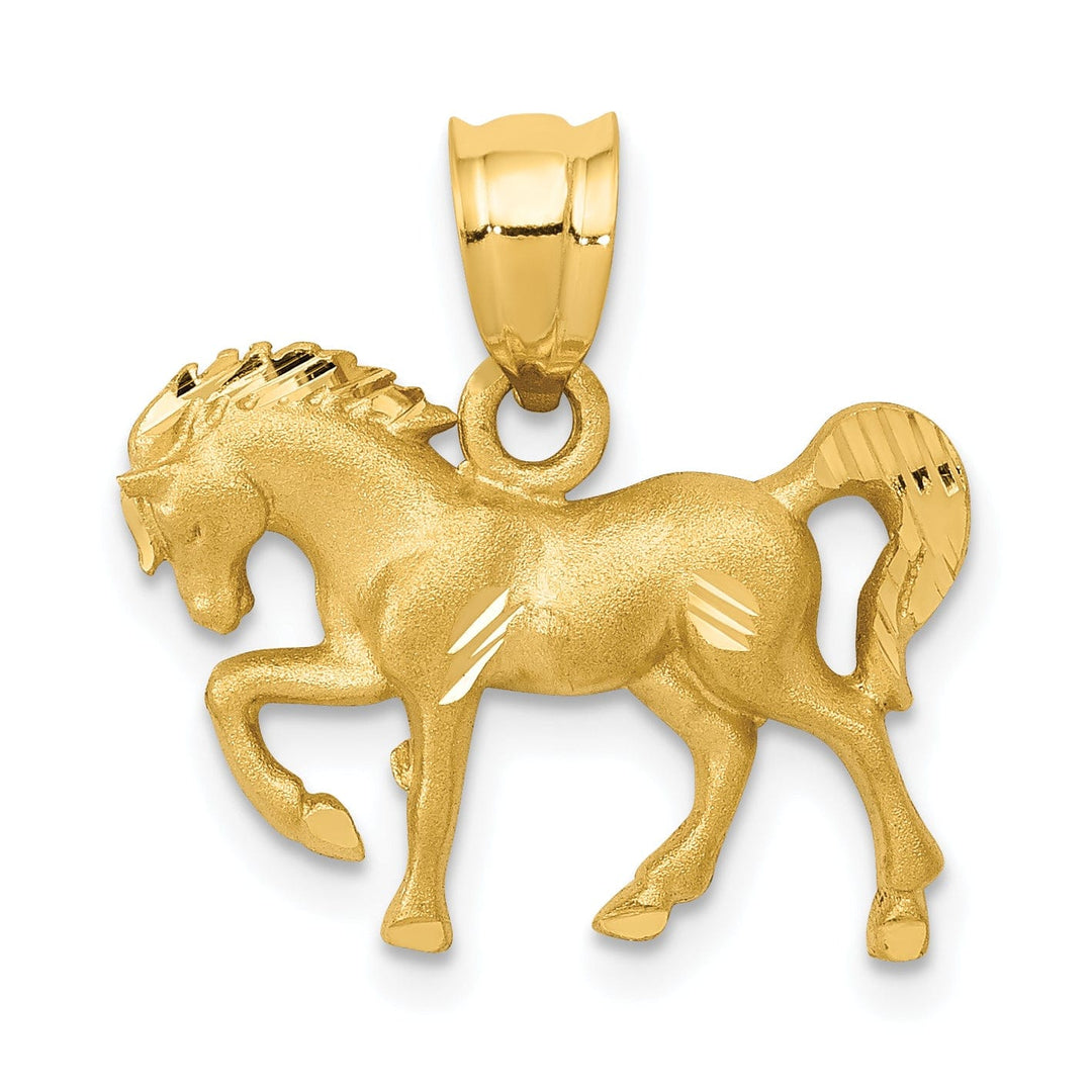 Lovely Rita's Pendants & Charms 14k Yellow Gold Solid Textured Back Diamond Cut and Brushed Finish Horse Design Charm Pendant