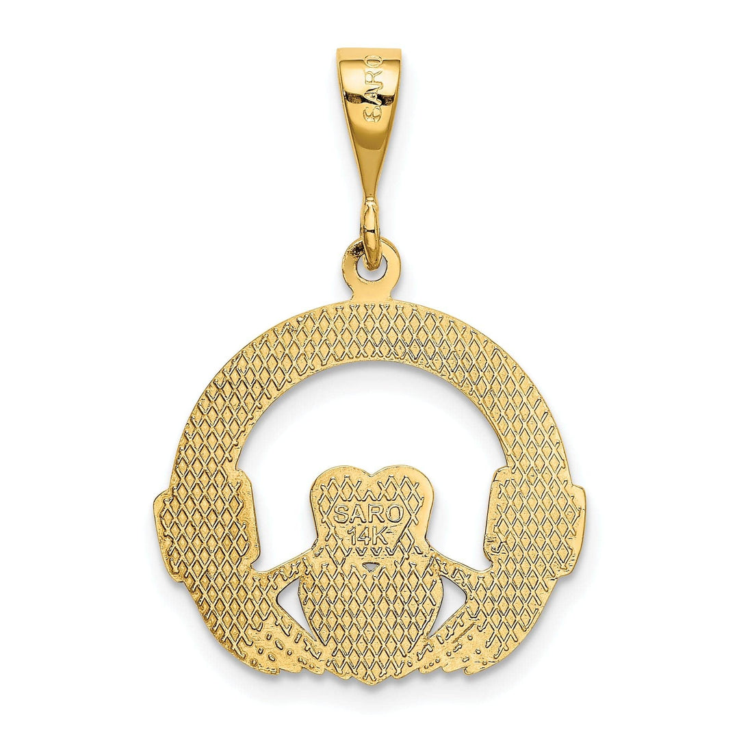 Lovely Rita's Pendants & Charms 14k Yellow Gold Solid Textured Back Polished Finish Claddagh Design Charm Pendant