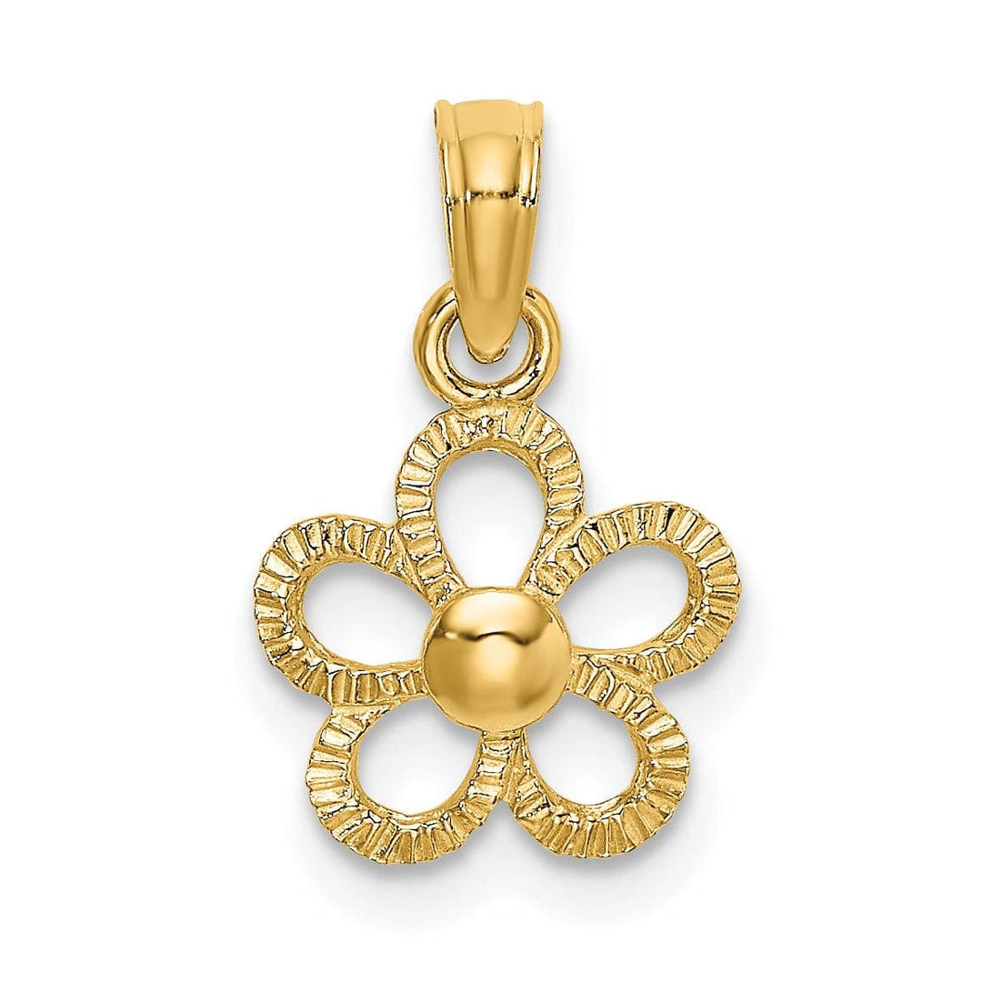 Lovely Rita's Pendants & Charms 14k Yellow Gold Solid Textured Back Polished Finish Mini Daisy Flower Charm Pendant
