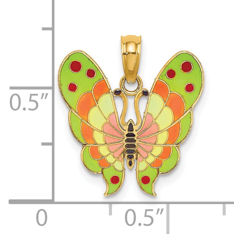 Lovely Rita's Pendants & Charms 14K Yellow Gold Solid Textured Back Polished Finish with Multi-Color Enamel Butterfly Charm Pendant