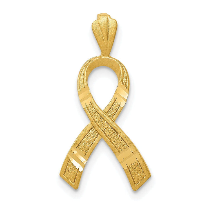Lovely Rita's Pendants & Charms 14k Yellow Gold Solid Textured Brushed Diamond Cut Finish Awareness Ribbon Charm Pendant