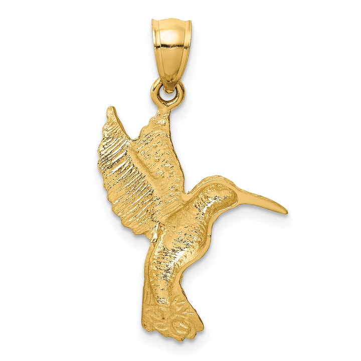 Lovely Rita's Pendants & Charms 14K Yellow Gold Solid Textured Brushed Diamond Cut Finish Flying Hummingbird Design Charm Pendant