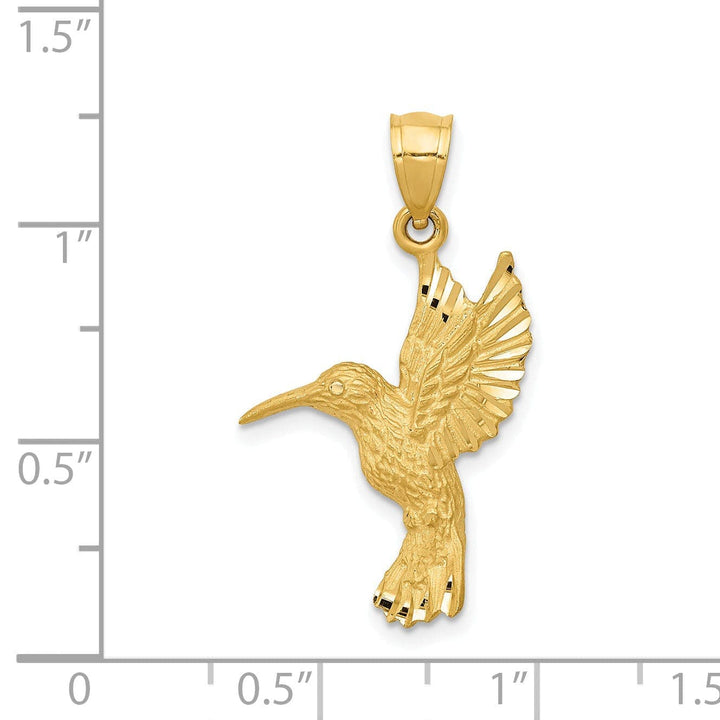 Lovely Rita's Pendants & Charms 14K Yellow Gold Solid Textured Brushed Diamond Cut Finish Flying Hummingbird Design Charm Pendant