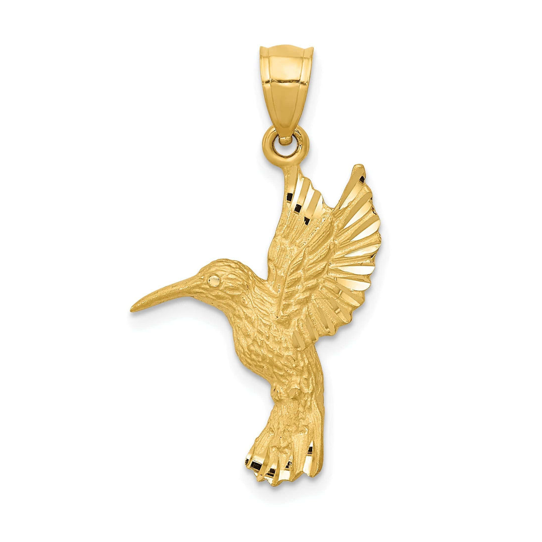 Lovely Rita's Pendants & Charms 14K Yellow Gold Solid Textured Brushed Diamond Cut Finish Flying Hummingbird Design Charm Pendant