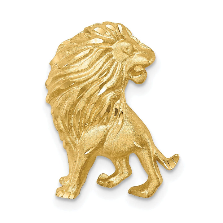Lovely Rita's Pendants & Charms 14K Yellow Gold Solid Textured Brushed Diamond Cut Finish Lion Head Design Chain Slide Pendant