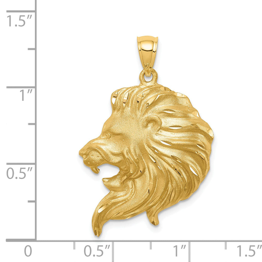 Lovely Rita's Pendants & Charms 14K Yellow Gold Solid Textured Brushed Diamond Cut Finish Lion Head Design Charm Pendant