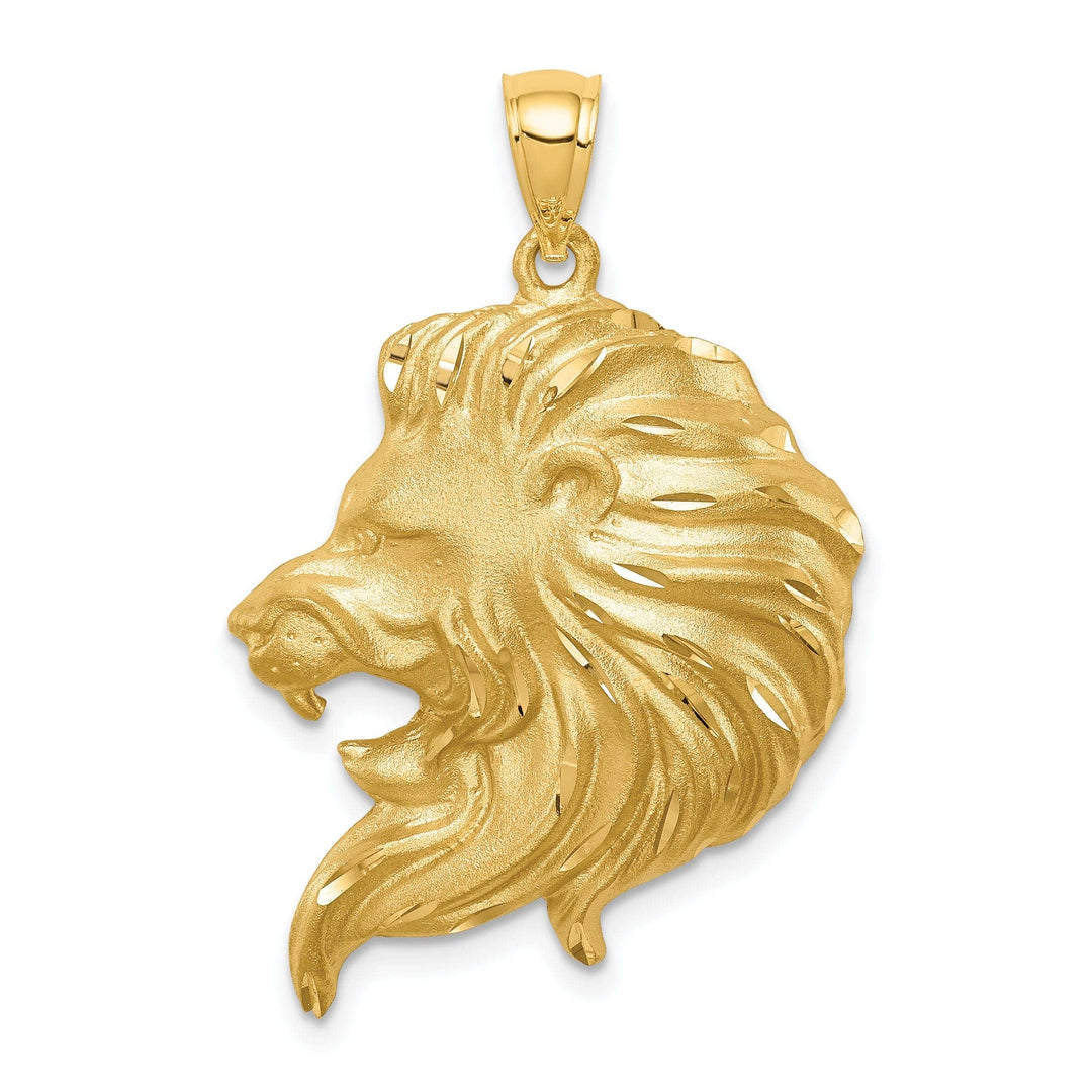 Lovely Rita's Pendants & Charms 14K Yellow Gold Solid Textured Brushed Diamond Cut Finish Lion Head Design Charm Pendant
