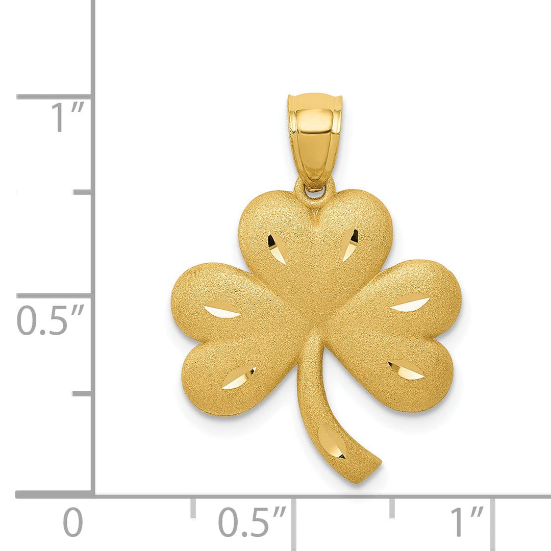 Lovely Rita's Pendants & Charms 14k Yellow Gold Solid Textured Brushed Diamond Cut Finish Shamrock Charm Pendant