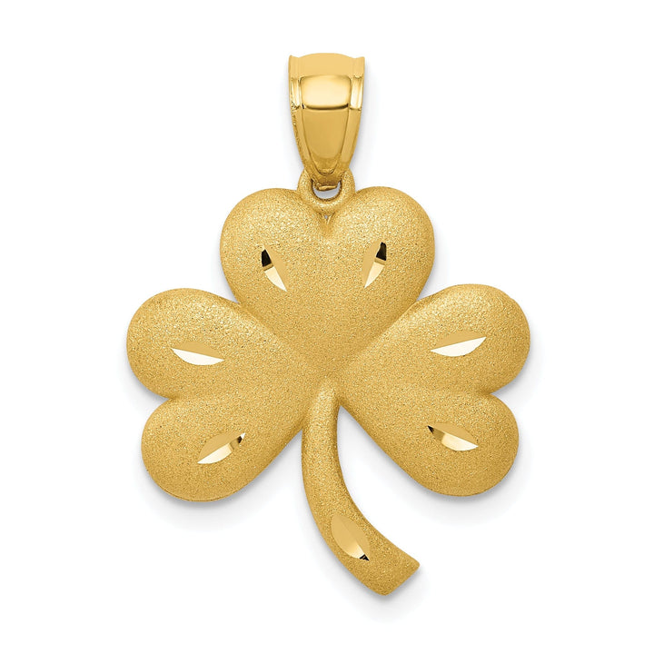 Lovely Rita's Pendants & Charms 14k Yellow Gold Solid Textured Brushed Diamond Cut Finish Shamrock Charm Pendant
