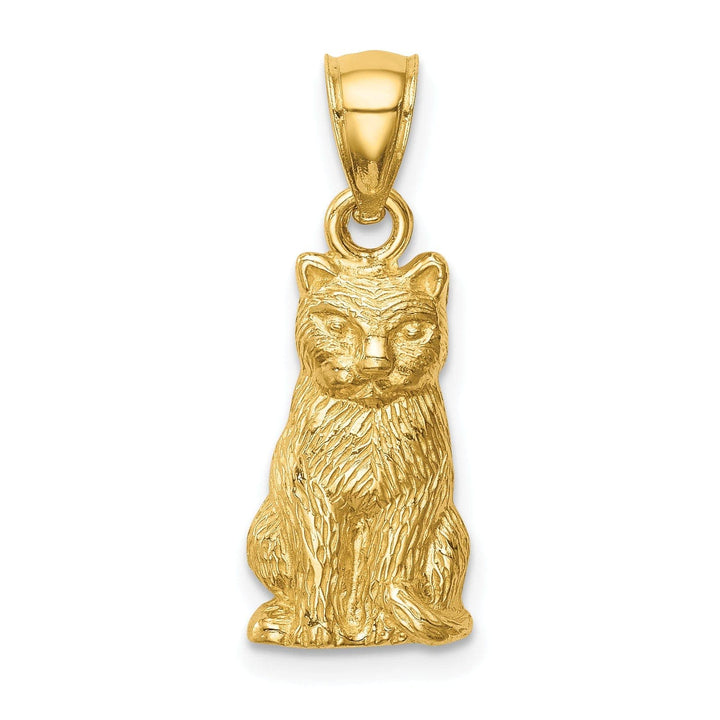 Lovely Rita's Pendants & Charms 14K Yellow Gold Solid Textured Brushed Finish Cat Sitting Charm Pendant
