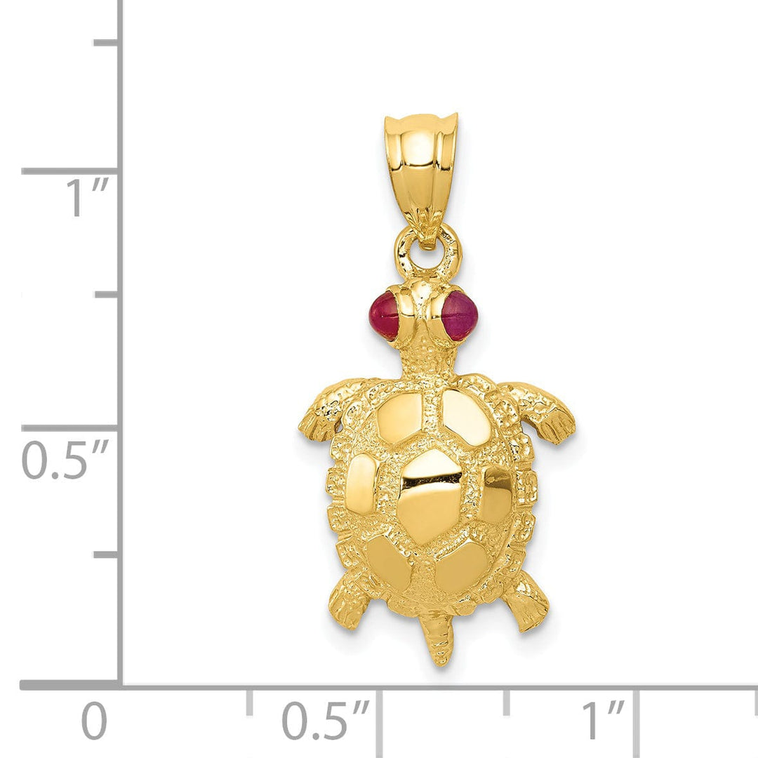 Lovely Rita's Pendants & Charms 14k Yellow Gold Solid Textured Casted Polished Finish Turtle with Ruby Eyes Charm Pendant