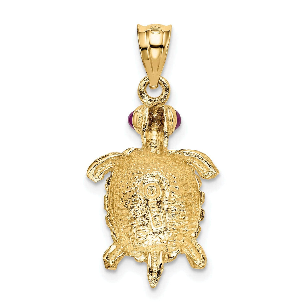 Lovely Rita's Pendants & Charms 14k Yellow Gold Solid Textured Casted Polished Finish Turtle with Ruby Eyes Charm Pendant