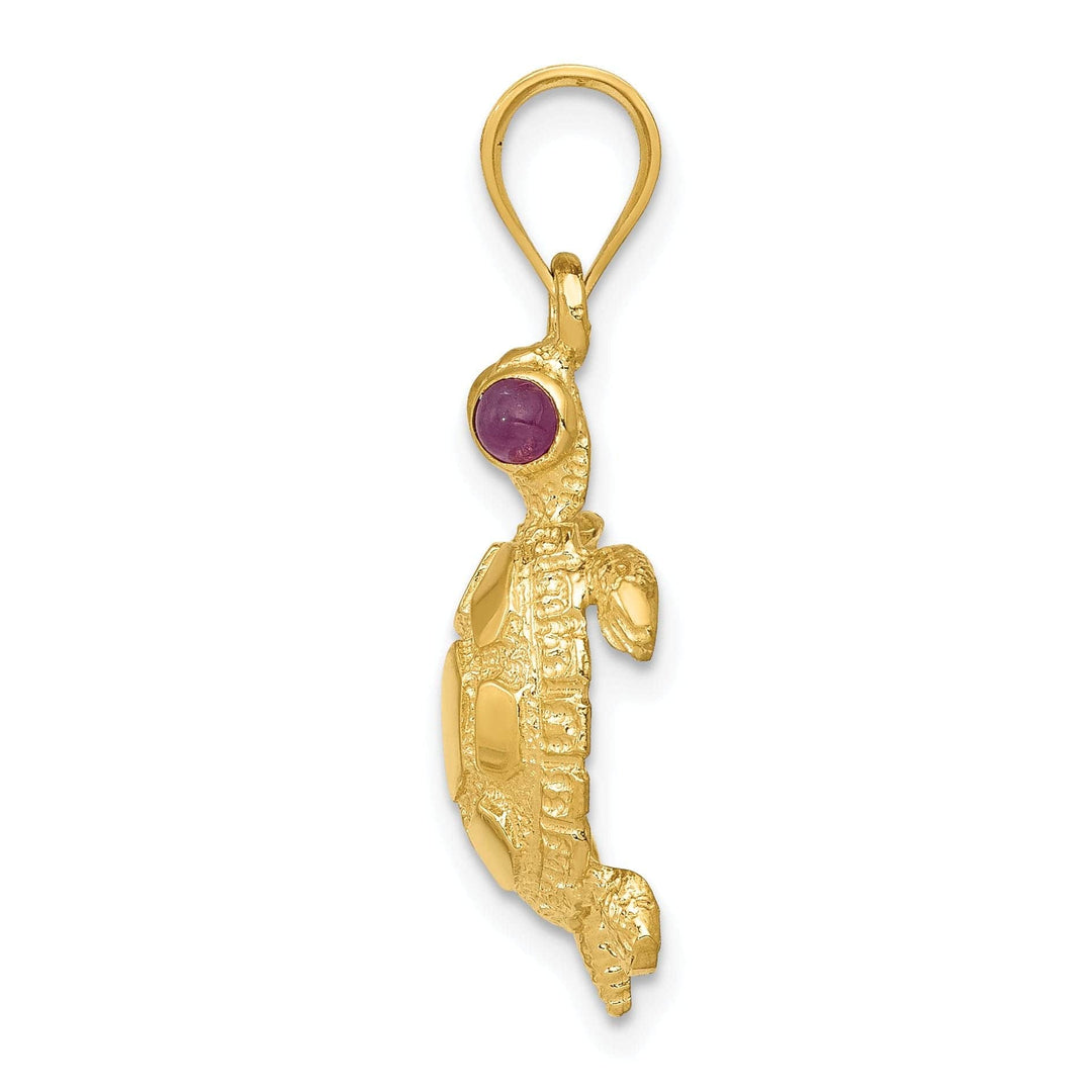 Lovely Rita's Pendants & Charms 14k Yellow Gold Solid Textured Casted Polished Finish Turtle with Ruby Eyes Charm Pendant