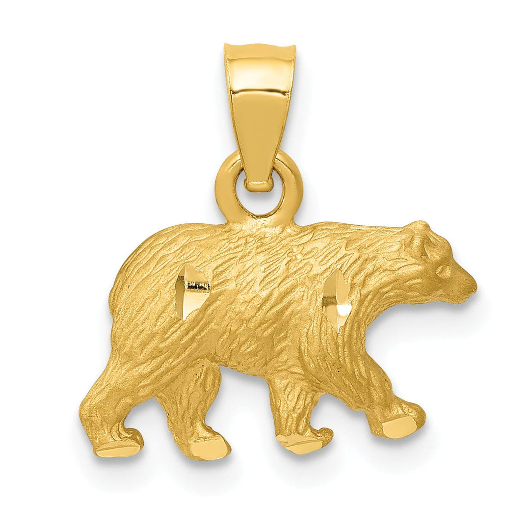 Lovely Rita's Pendants & Charms 14K Yellow Gold Solid Textured Diamond Cut Finish Bear Walking Charm Pendant