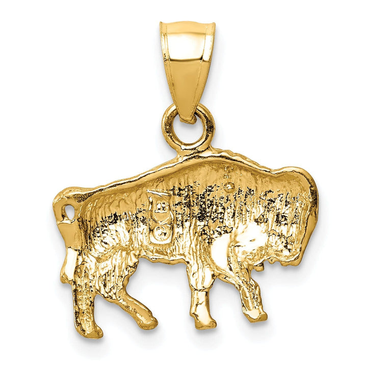 Lovely Rita's Pendants & Charms 14K Yellow Gold Solid Textured Diamond Cut Finish Buffalo Charm Pendant