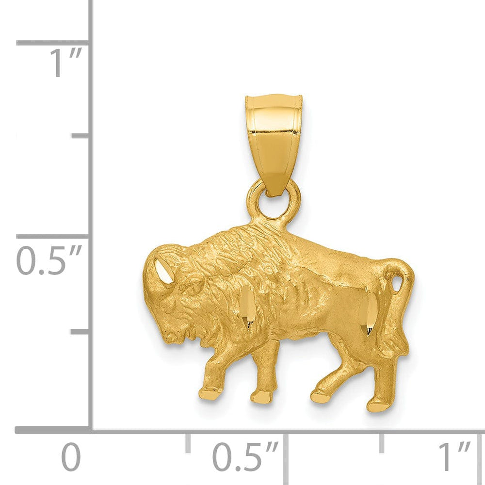 Lovely Rita's Pendants & Charms 14K Yellow Gold Solid Textured Diamond Cut Finish Buffalo Charm Pendant