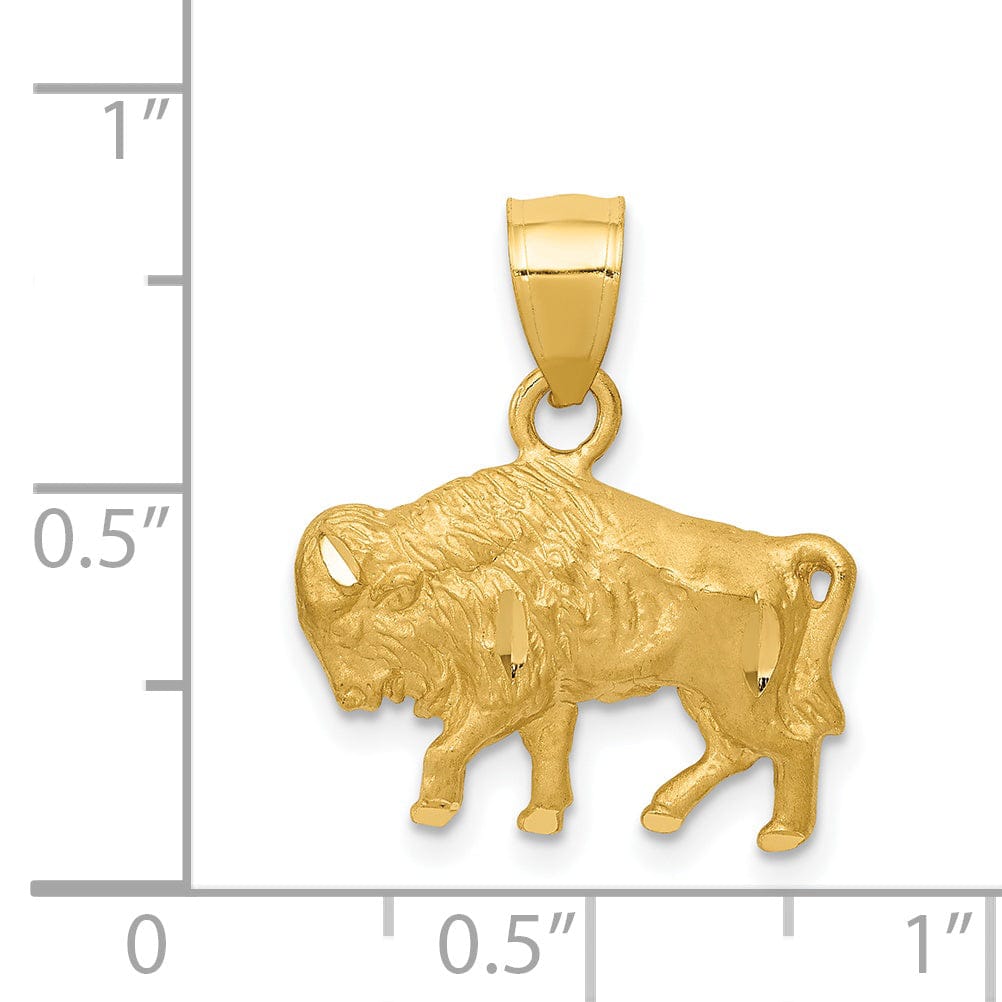 Lovely Rita's Pendants & Charms 14K Yellow Gold Solid Textured Diamond Cut Finish Buffalo Charm Pendant