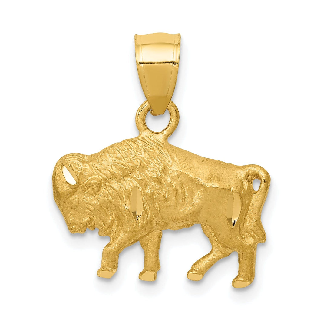 Lovely Rita's Pendants & Charms 14K Yellow Gold Solid Textured Diamond Cut Finish Buffalo Charm Pendant
