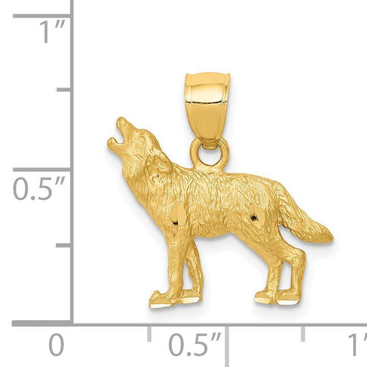 Lovely Rita's Pendants & Charms 14K Yellow Gold Solid Textured Diamond Cut Finish Wolf Howling Design Charm Pendant