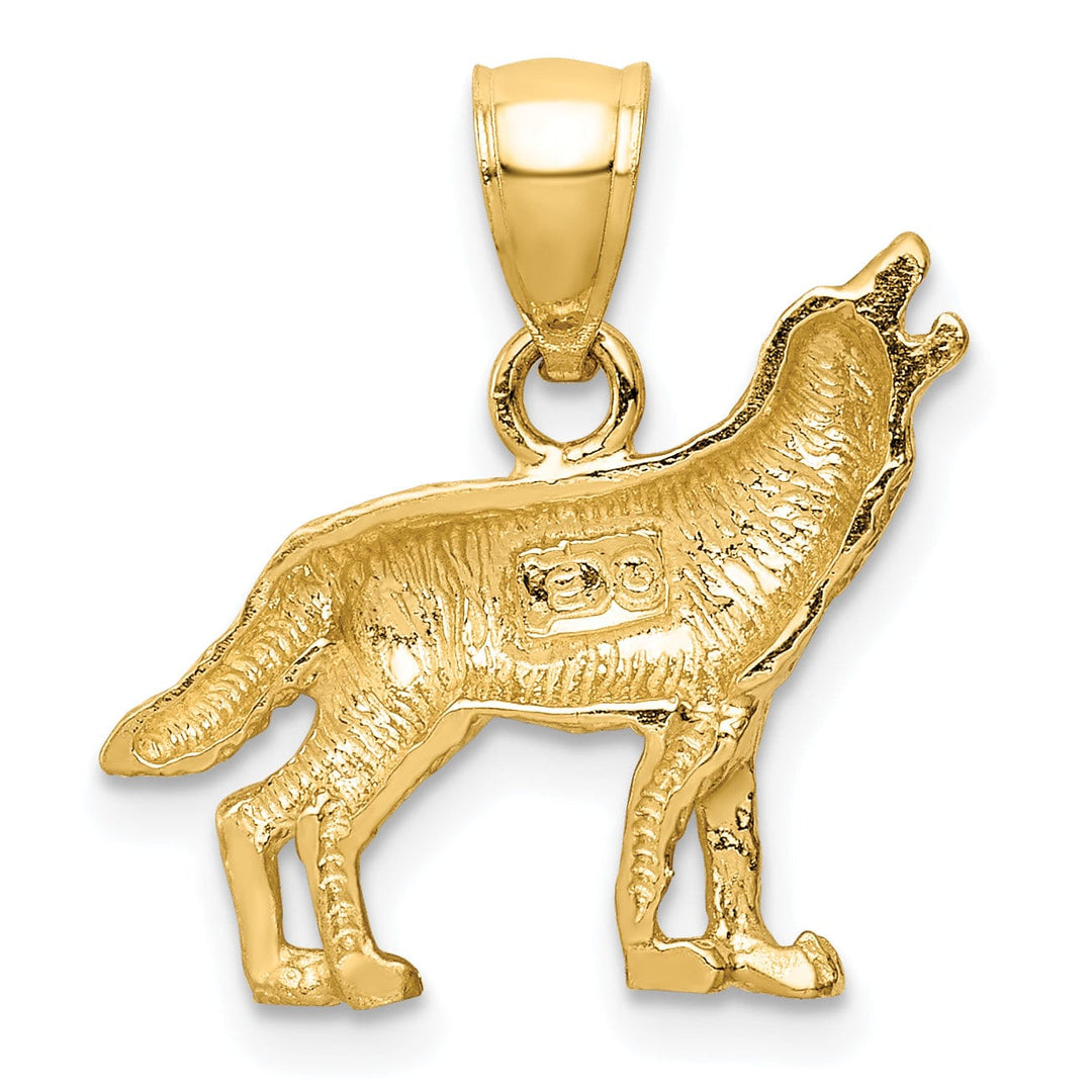 Lovely Rita's Pendants & Charms 14K Yellow Gold Solid Textured Diamond Cut Finish Wolf Howling Design Charm Pendant