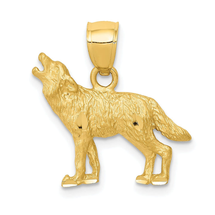 Lovely Rita's Pendants & Charms 14K Yellow Gold Solid Textured Diamond Cut Finish Wolf Howling Design Charm Pendant