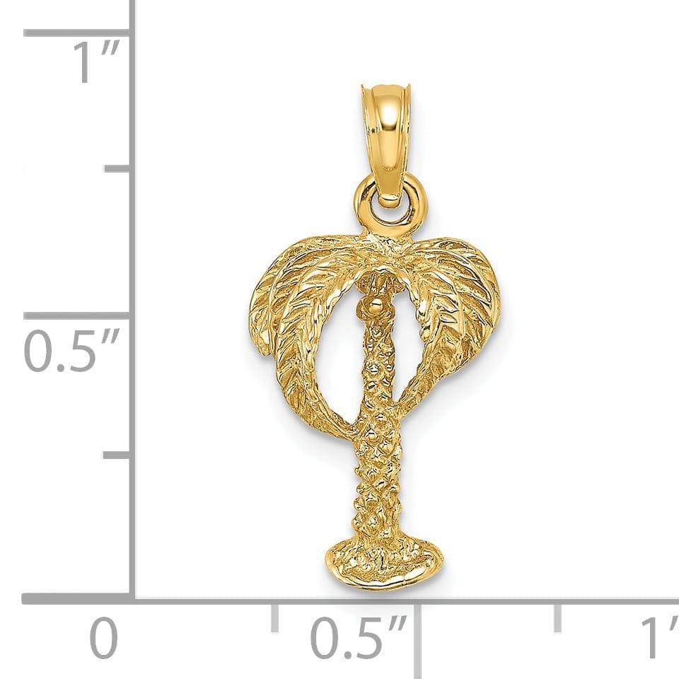 Lovely Rita's Pendants & Charms 14K Yellow Gold Solid Textured Finish 2-Dimensional Concave Shape Palm Tree with Coconuts Charm Pendant
