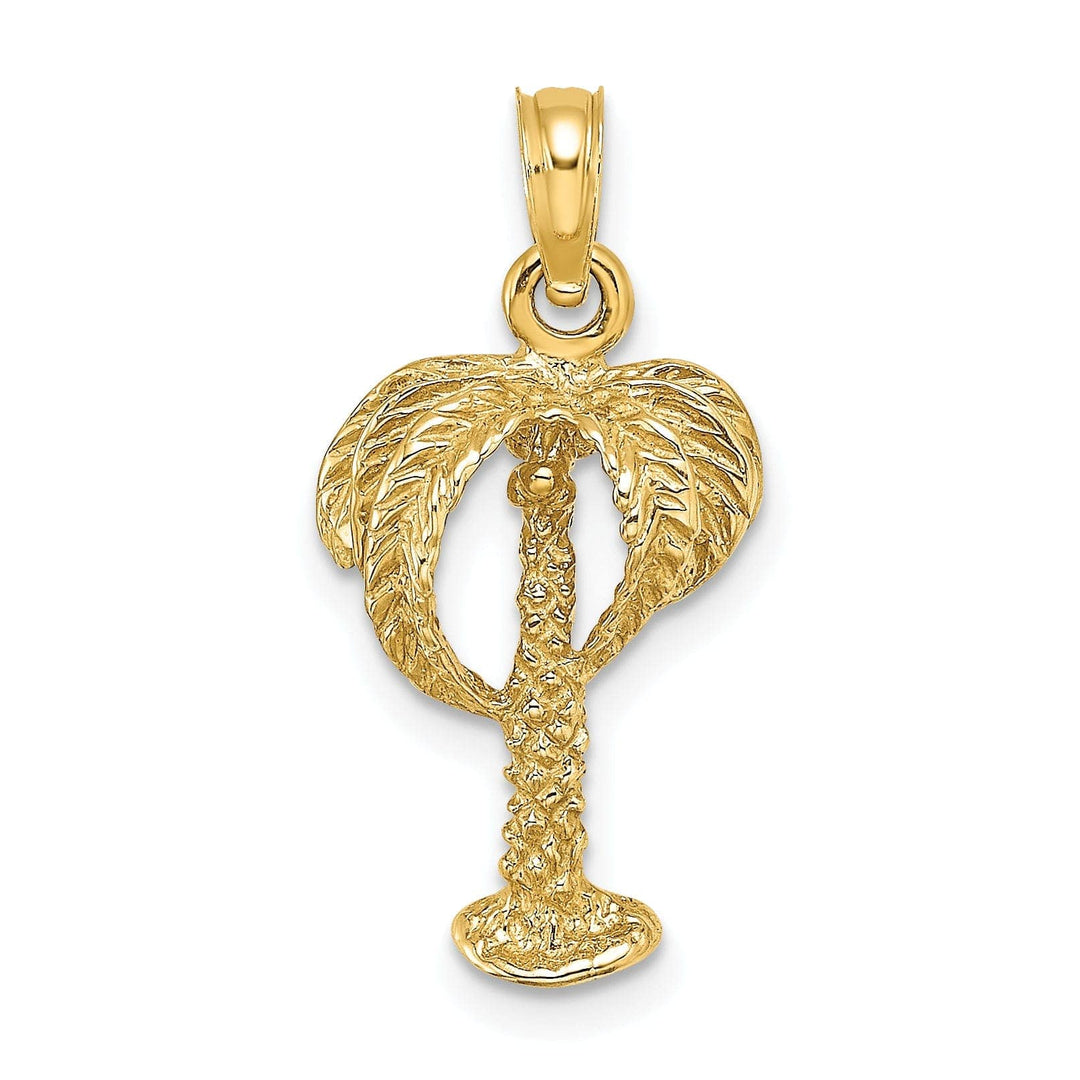 Lovely Rita's Pendants & Charms 14K Yellow Gold Solid Textured Finish 2-Dimensional Concave Shape Palm Tree with Coconuts Charm Pendant