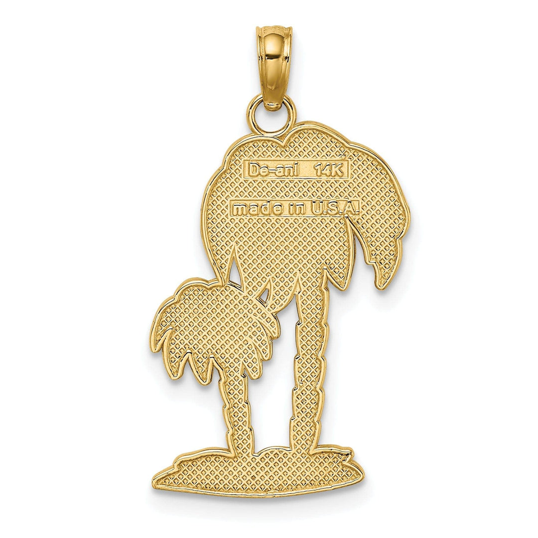 Lovely Rita's Pendants & Charms 14K Yellow Gold Solid Textured Finish 2-Dimensional Double Palm Tree Design Charm Pendant