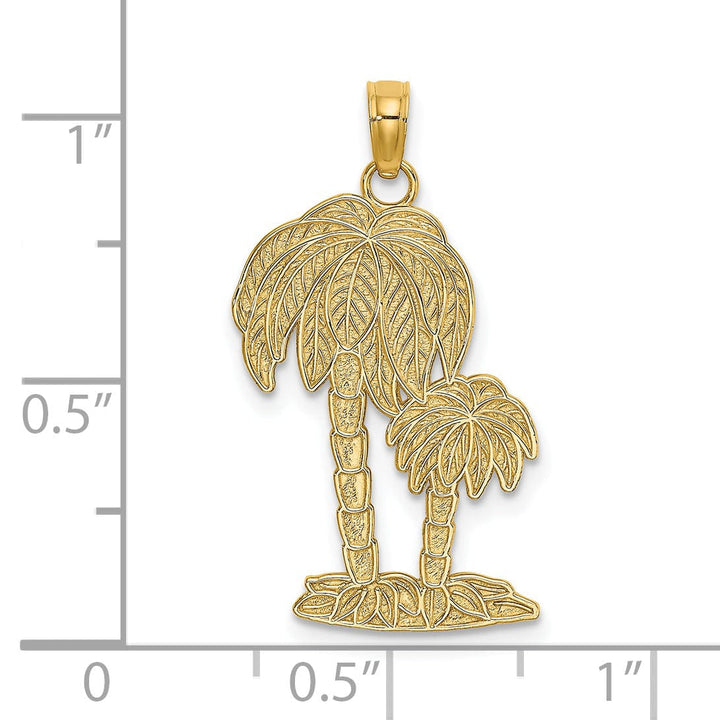 Lovely Rita's Pendants & Charms 14K Yellow Gold Solid Textured Finish 2-Dimensional Double Palm Tree Design Charm Pendant
