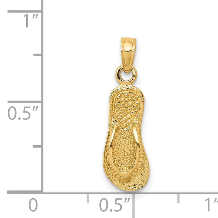 Lovely Rita's Pendants & Charms 14k Yellow Gold Solid Textured Finish 3-Dmensonal Single Flip-Flop Sandle Charm Pendant