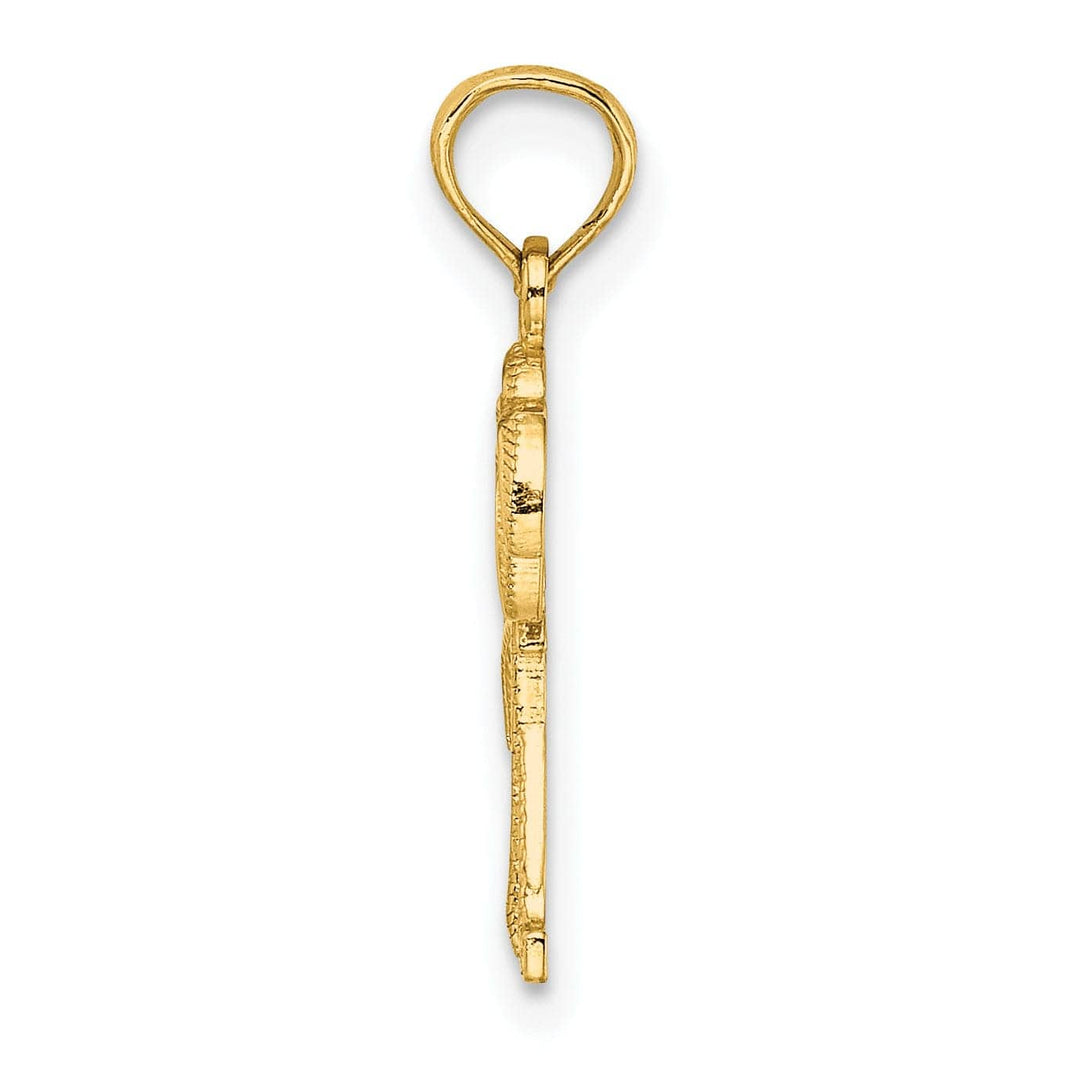 Lovely Rita's Pendants & Charms 14K Yellow Gold Solid Textured Finish Double Palm Tree Design Charm Pendant