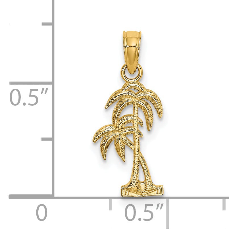 Lovely Rita's Pendants & Charms 14K Yellow Gold Solid Textured Finish Double Palm Tree Design Charm Pendant